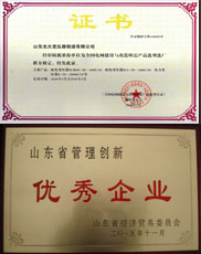 甘南变压器厂家优秀管理企业证书